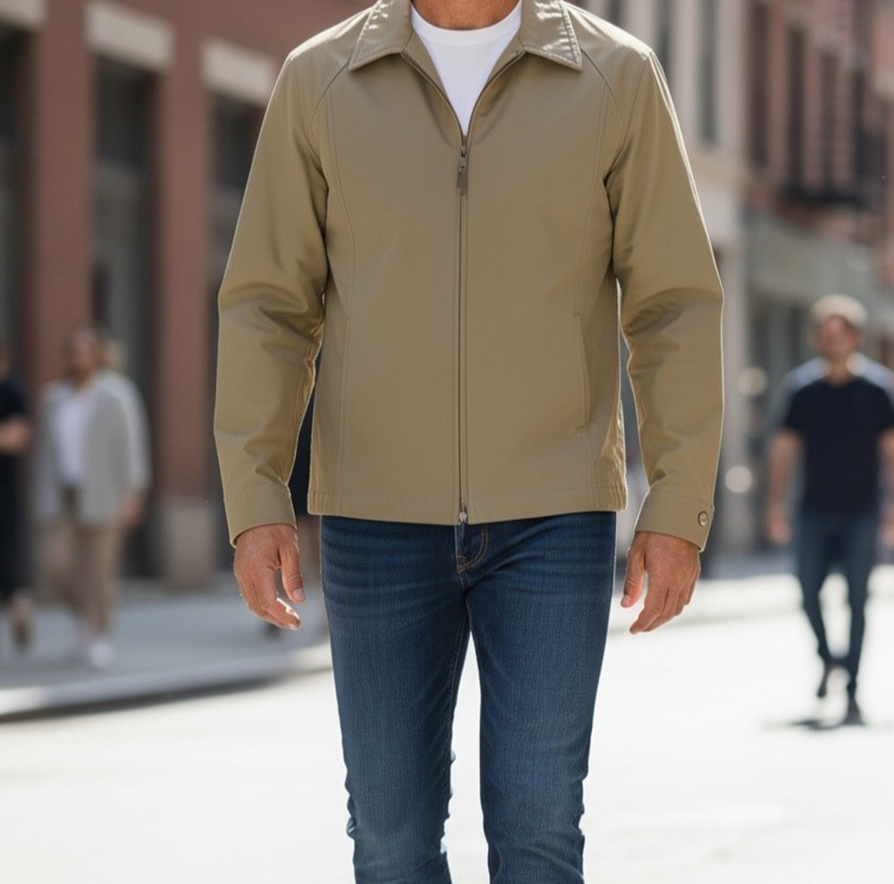 London Fog Men's Khaki Jacket 42R Zip Up 4 Pockets Tan Beige Lined